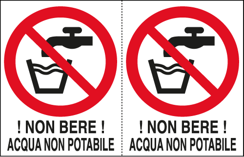 [E9512A] E9512A - Foglio n. 2 etichette adesive non bere acqua  EN ISO 7010