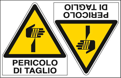 [E9577A] E9577A - Foglio 2 etichette adesive pericolo di taglio EN ISO 7010