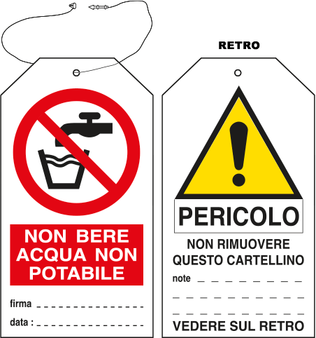 [E9805] E9805 - Cartellino plastica non bere acqua non potabile..EN ISO 7010