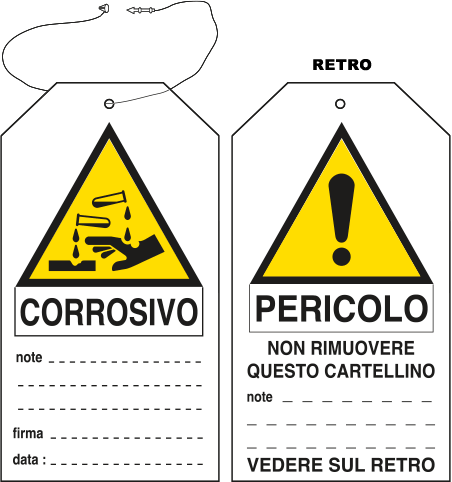 [E9810] E9810 - Cartellino plastica pericolo corrosivo...EN ISO 7010